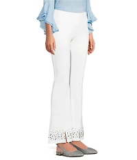 Slim Factor by Investments Stretch Ponte Knit No Waist Flare Leg Front Slit Heatset Pants