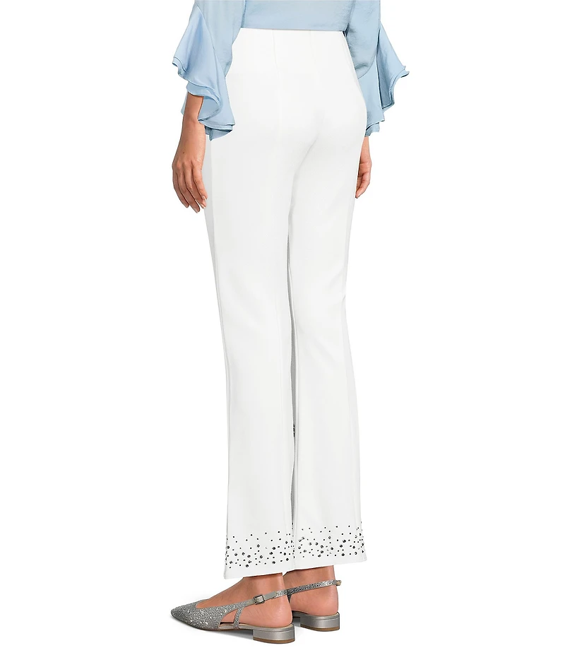 Slim Factor by Investments Stretch Ponte Knit No Waist Flare Leg Front Slit Heatset Pants