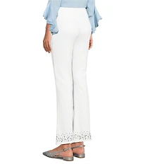 Slim Factor by Investments Stretch Ponte Knit No Waist Flare Leg Front Slit Heatset Pants