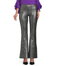 Slim Factor by Investments Stretch Ponte Knit No Waist Flare Leg Metallic Pants