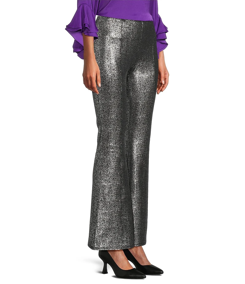 Slim Factor by Investments Stretch Ponte Knit No Waist Flare Leg Metallic Pants