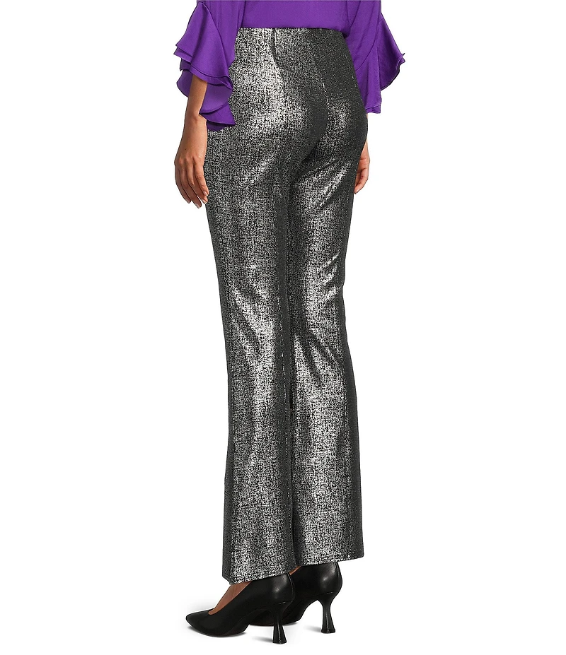 Slim Factor by Investments Stretch Ponte Knit No Waist Flare Leg Metallic Pants