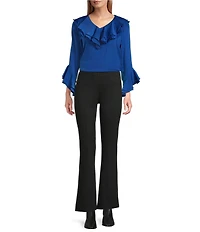 Slim Factor by Investments Stretch Ponte Knit No Waist Flare Leg Pants