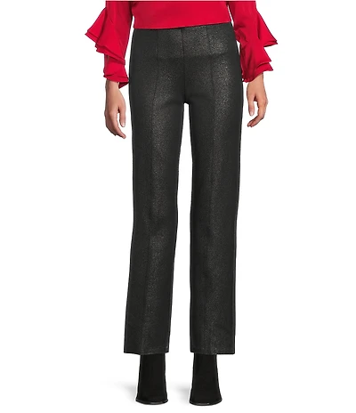 Slim Factor by Investments Stretch Ponte Knit No Waist Slim Straight Fog Foil Coated Pants