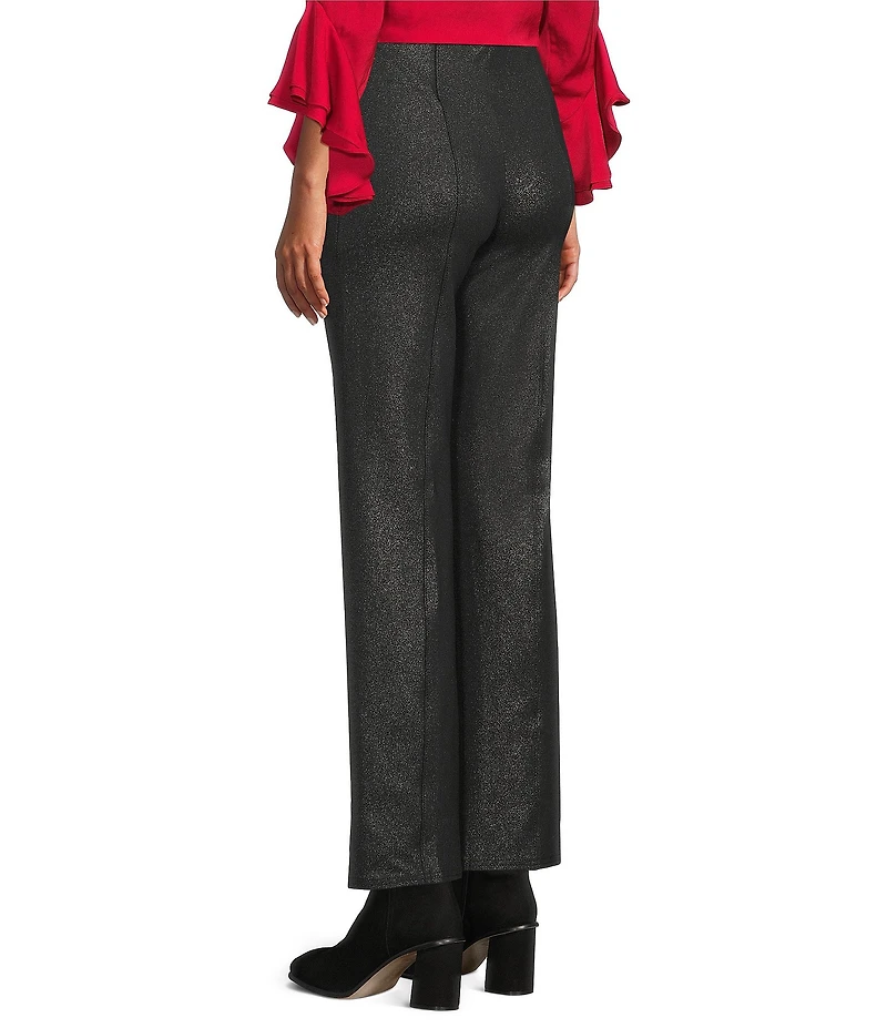 Slim Factor by Investments Stretch Ponte Knit No Waist Slim Straight Fog Foil Coated Pants
