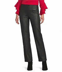 Slim Factor by Investments Stretch Ponte Knit No Waist Slim Straight Fog Foil Coated Pants
