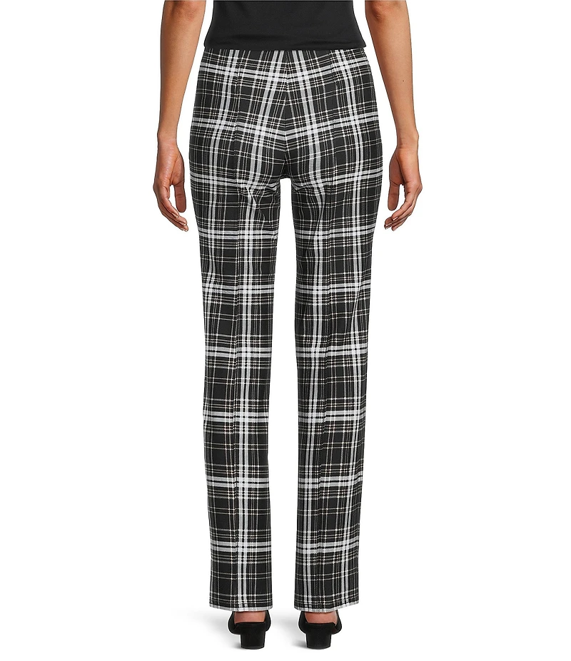 Slim Factor by Investments Stretch Ponte Knit No Waist Slim Straight Neutral Plaid Pants