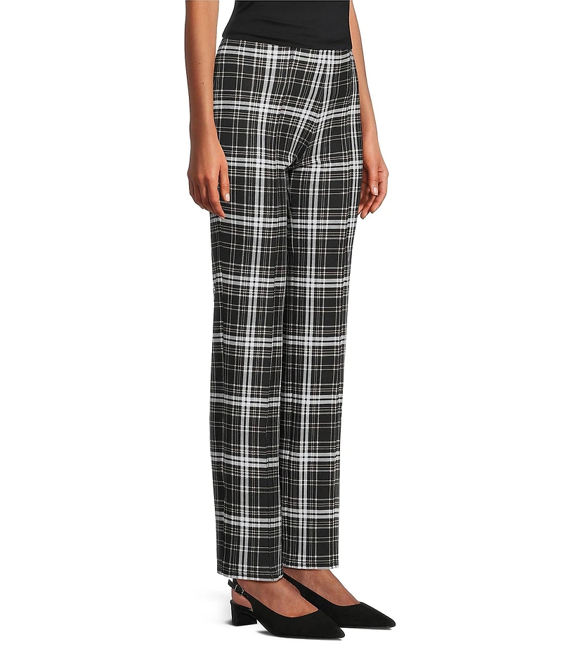Slim Factor by Investments Stretch Ponte Knit No Waist Slim Straight Neutral Plaid Pants