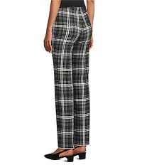 Slim Factor by Investments Stretch Ponte Knit No Waist Slim Straight Neutral Plaid Pants