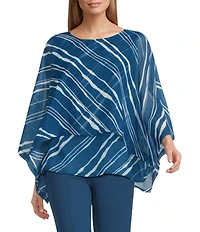 Slim Factor by Investments Stripe Print 3/4 Sleeve Crew Neck Double Layer Top