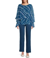 Slim Factor by Investments Stripe Print 3/4 Sleeve Crew Neck Double Layer Top