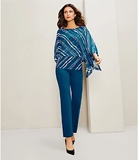 Slim Factor by Investments Stripe Print 3/4 Sleeve Crew Neck Double Layer Top