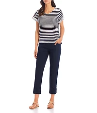 Slimsation® by Multiples Straight Ladder Hem Pull-On Twill Cropped Denim Pants