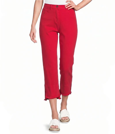 Slimsation® by Multiples Stretch Denim Fringe Detail Copped Pants