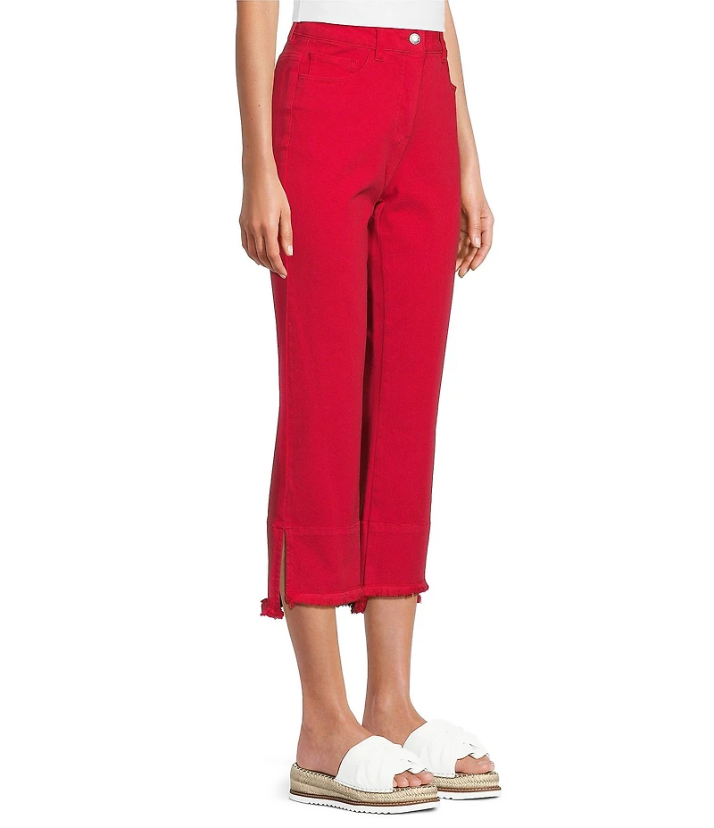 Slimsation® by Multiples Stretch Denim Fringe Detail Copped Pants