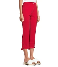 Slimsation® by Multiples Stretch Denim Fringe Detail Copped Pants