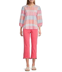 Slimsation® by Multiples Stretch Denim Fringe Detail Copped Pants