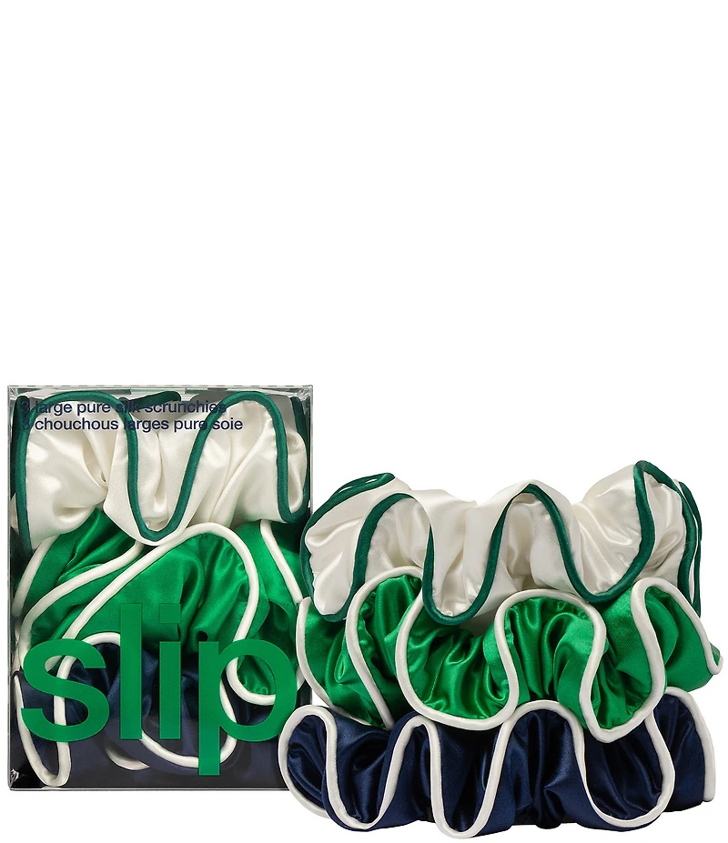 Slip Pure Silk Pickleball Large Gameday Contrast Piping Scrunchie Set