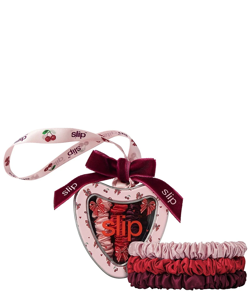 Slip Pure Silk Skinny Scrunchie Trio Tin Ornament Set