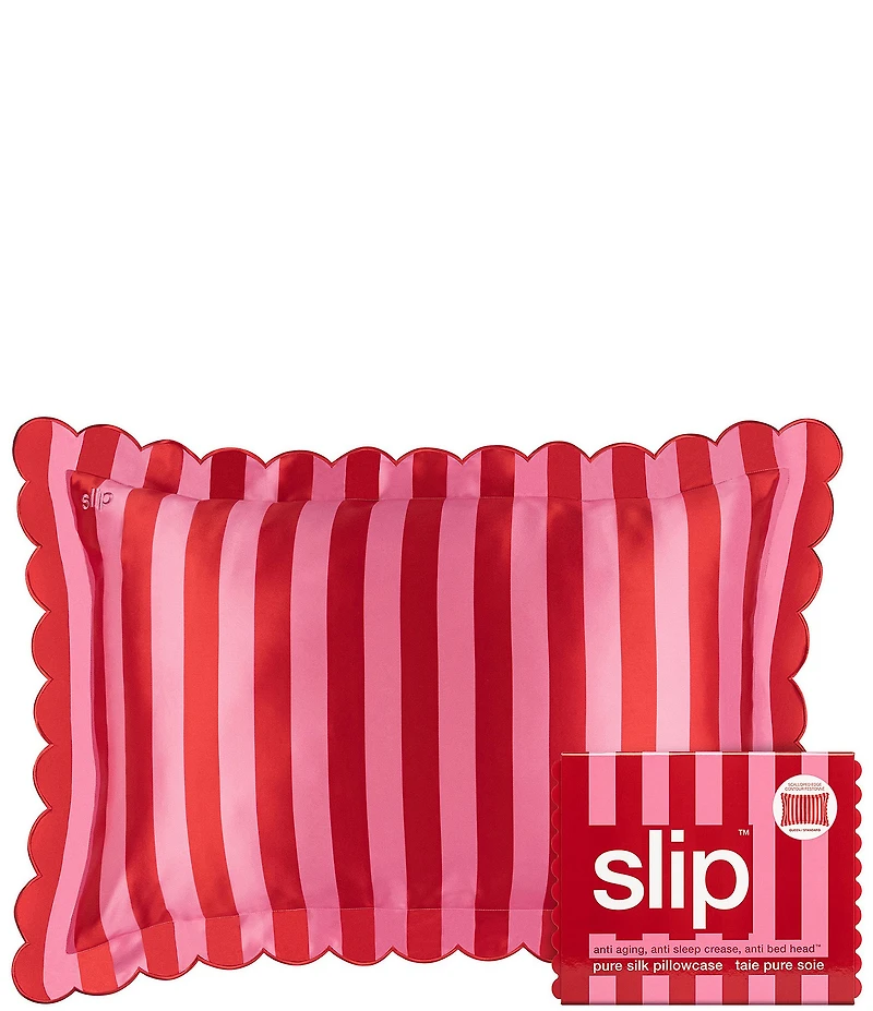 Slip Silk Queen Zippered Pillowcase with Scalloped Edge