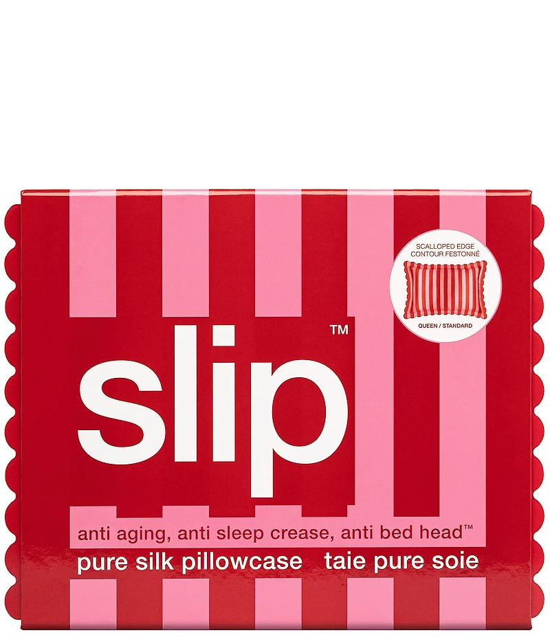 Slip Silk Queen Scalloped Edge Striped Pillowcase