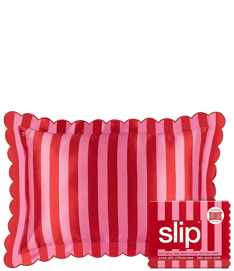 Slip Silk Queen Scalloped Edge Striped Pillowcase