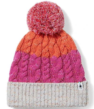 SmartWool Isto Striped Cable Knit Merino Wool Retro Pom Beanie