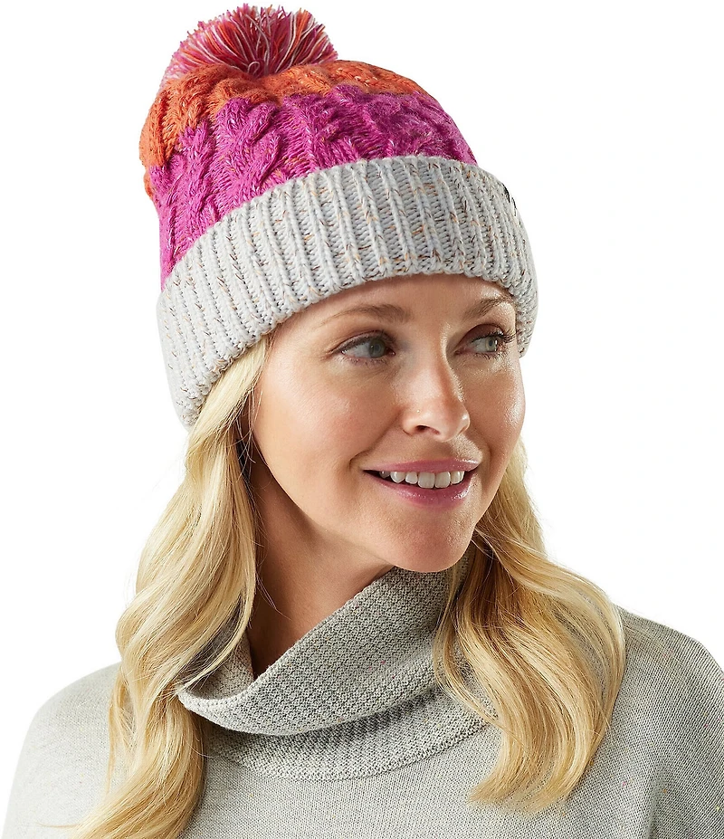 SmartWool Isto Striped Cable Knit Merino Wool Retro Pom Beanie