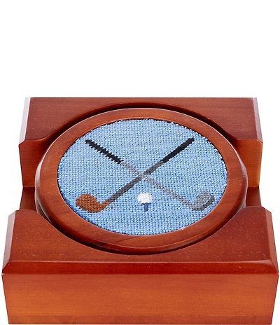 Smathers & Branson Crossed Clubs Needlepoint Coaster Set