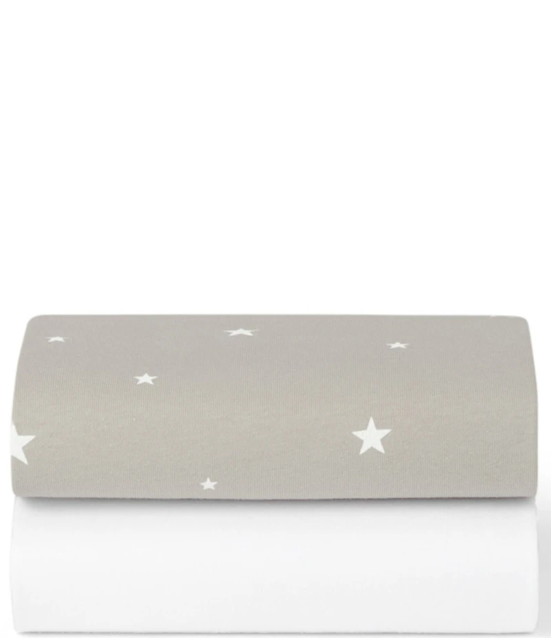 Snuz Bassinet Grey Star Twin Pack Fitted Sheets