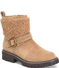 Sofft Adelle Aqua Sofft Collection Suede Shearling Waterproof Moto Buckle Boots