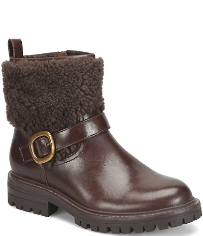 Sofft Adelle Aqua Sofft Collection Waterproof Leather Shearling Moto Buckle Boots
