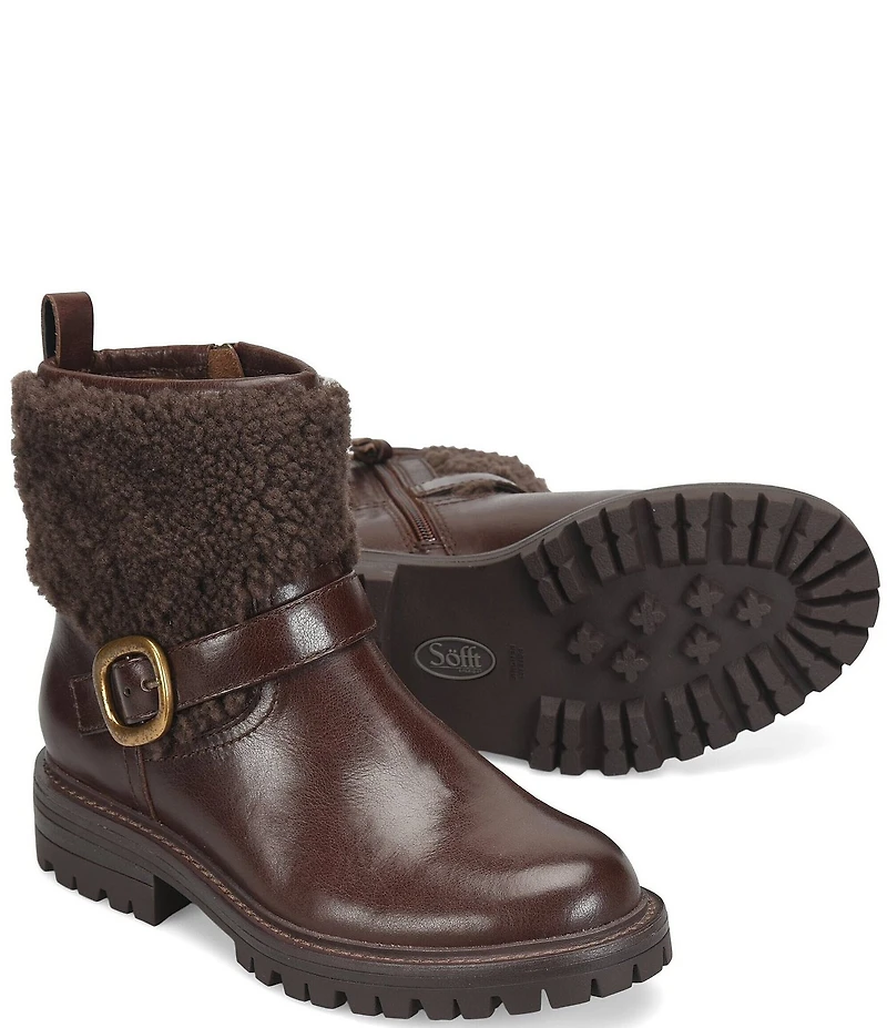 Sofft Adelle Aqua Sofft Collection Waterproof Leather Shearling Moto Buckle Boots