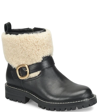 Sofft Adelle Aqua Sofft Collection Waterproof Leather Shearling Moto Buckle Boots