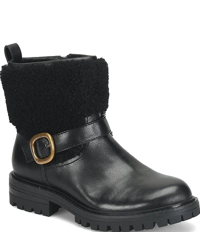 Sofft Adelle Aqua Sofft Collection Waterproof Leather Shearling Moto Buckle Boots