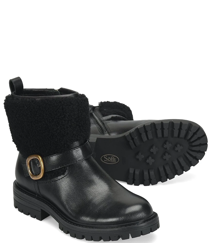 Sofft Adelle Aqua Sofft Collection Waterproof Leather Shearling Moto Buckle Boots