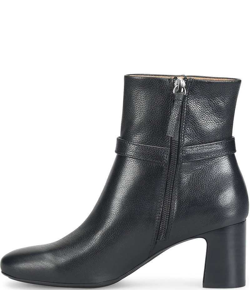 Sofft Albany Waterproof Leather Buckle Strap Hardware Block Heel Booties