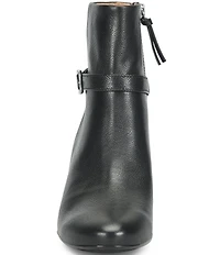 Sofft Albany Waterproof Leather Buckle Strap Hardware Block Heel Booties