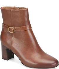 Sofft Albany Waterproof Leather Buckle Strap Hardware Block Heel Booties