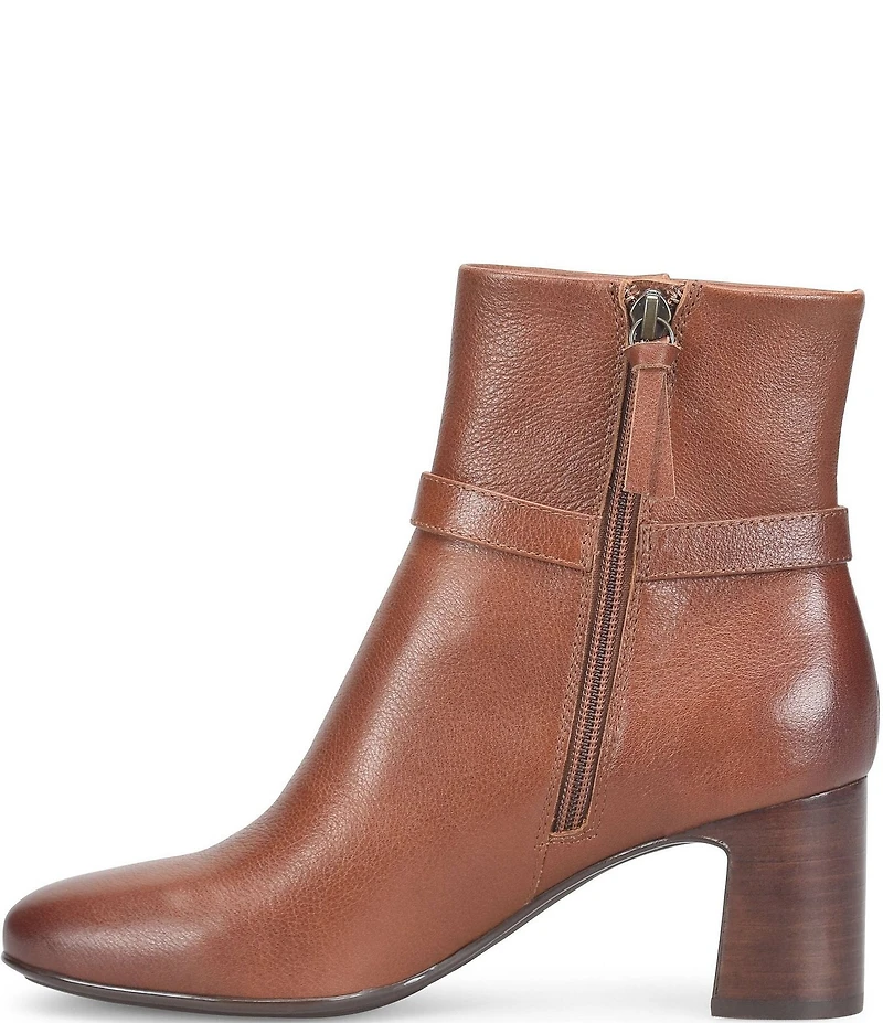 Sofft Albany Waterproof Leather Buckle Strap Hardware Block Heel Booties