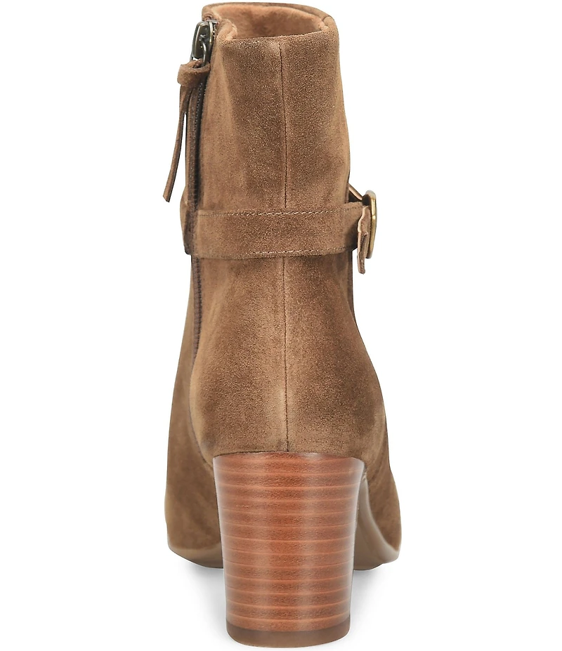 Sofft Albany Waterproof Suede Buckle Strap Hardware Block Heel Booties