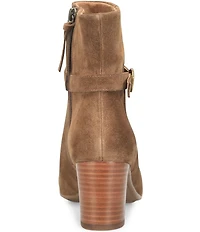 Sofft Albany Waterproof Suede Buckle Strap Hardware Block Heel Booties