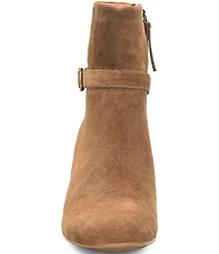 Sofft Albany Waterproof Suede Buckle Strap Hardware Block Heel Booties