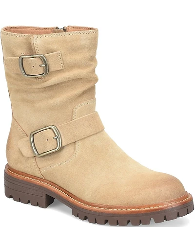 Sofft Alyssa Waterproof Suede Buckle Hardware Moto Boots