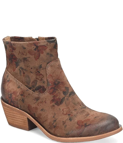 Sofft April Waterproof Floral Print Nubuck Suede Western Booties