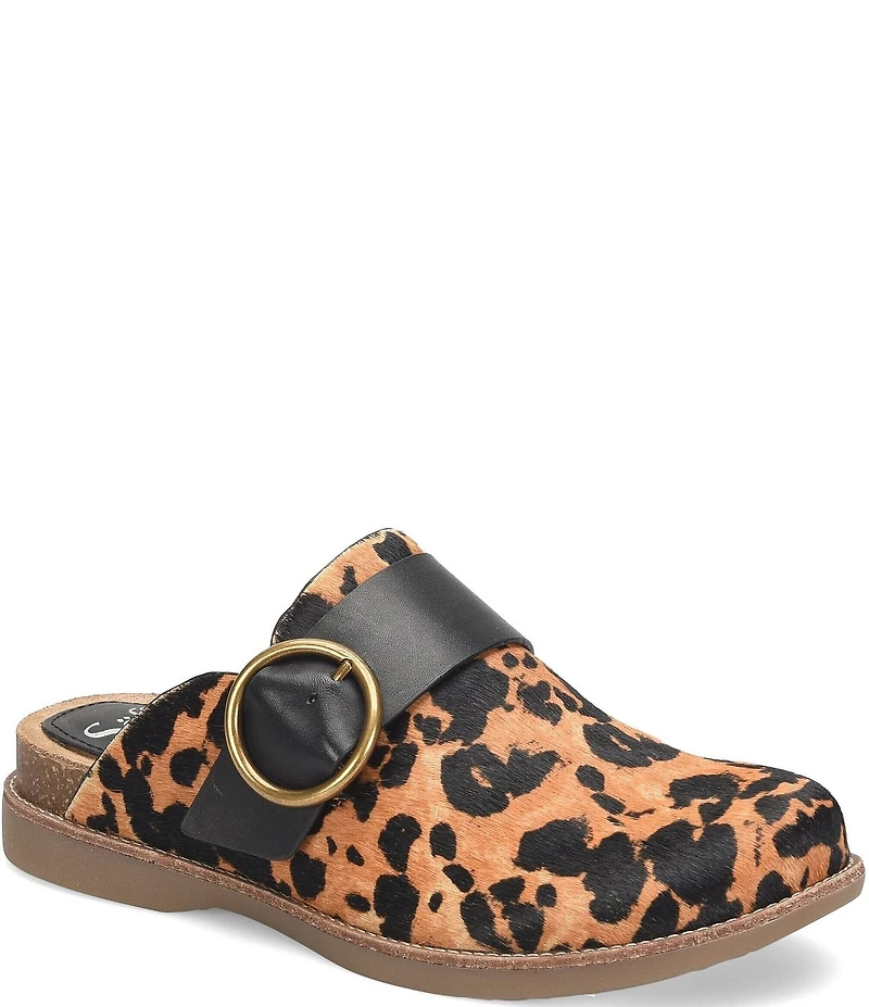 Sofft Billie Cheetah Print Calf Hair Buckle Hardware Clogs