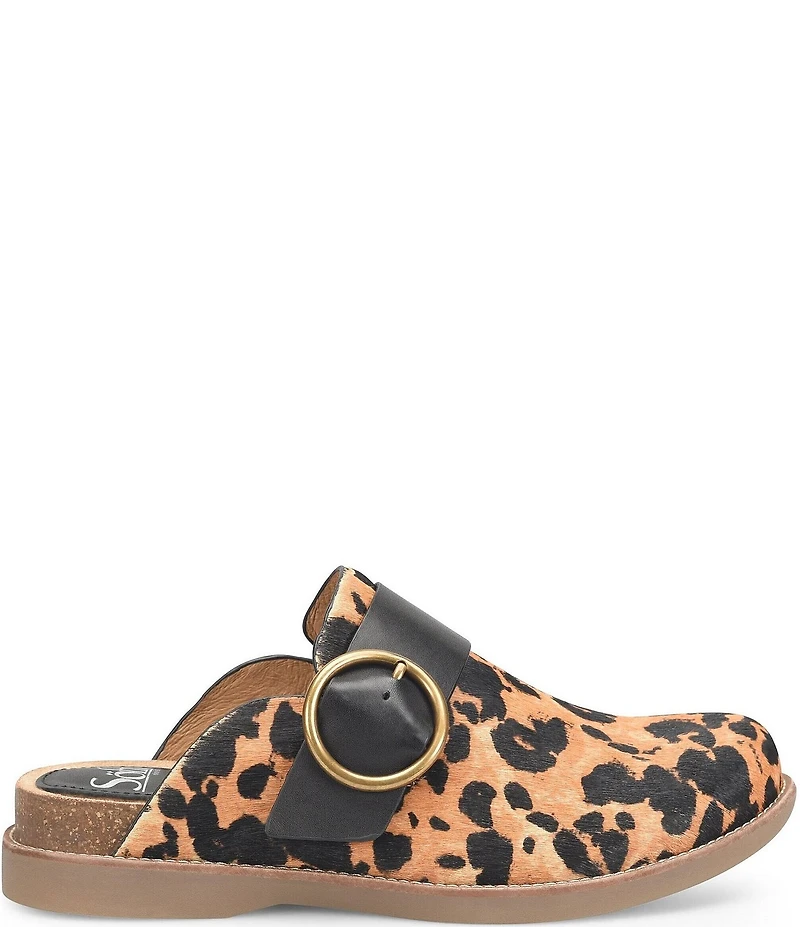 Sofft Billie Cheetah Print Calf Hair Buckle Hardware Clogs