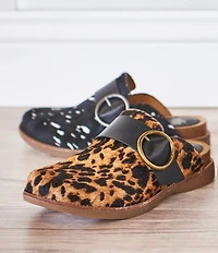 Sofft Billie Cheetah Print Calf Hair Buckle Hardware Clogs