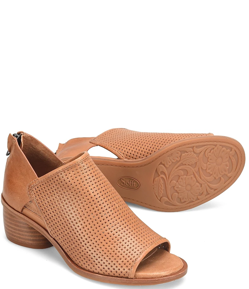 Sofft Carleigh Perforated Leather Stack Heel Peep Toe Shooties