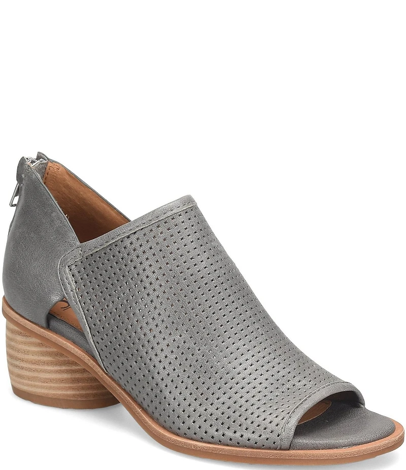 Sofft Carleigh Perforated Leather Stack Heel Peep Toe Shooties